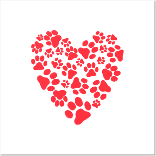 Dog or Cats Paw Prints Heart | Pet Lover Valentine Posters and Art